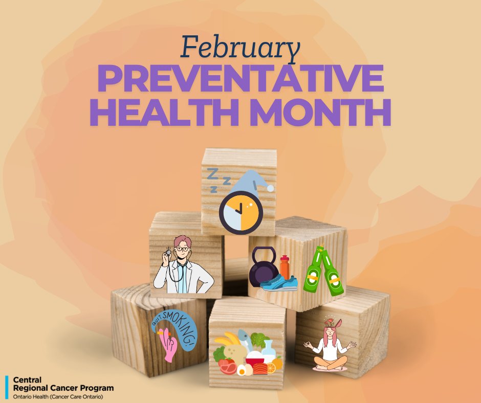 Screen4Cancer's tweet image. February is #PreventativeHealthMonth!
Some of the building blocks to preventing cancer
1. Stay up to date on cancer screening!
2. Get adequate sleep
3. Stay active 
4. Eat balanced meals
5. Live smoke &amp;amp; vape free
6. Limit alcohol 
7. Reduce stress 

MYCANCERIQ.CA