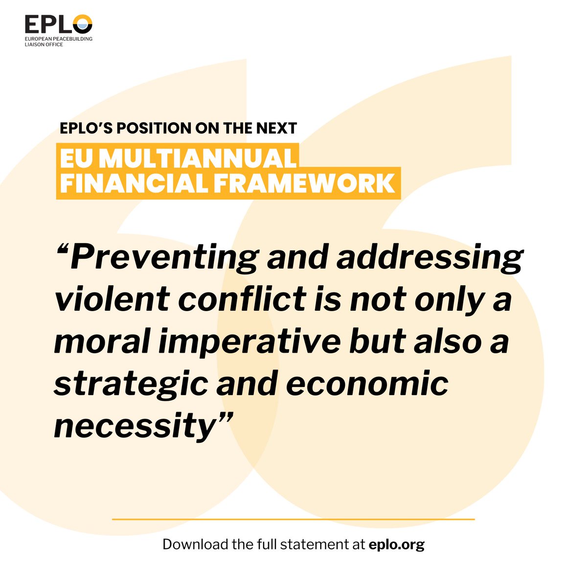The need to prioritize peacebuilding within the EU’s MFF is crucial for tackling conflict risks post-2027. Let’s ensure peacebuilding efforts are at the heart of the EU's future funding. 
🔗Read more here: eplo.org/mff-statement/… #EUinvestinPeace"