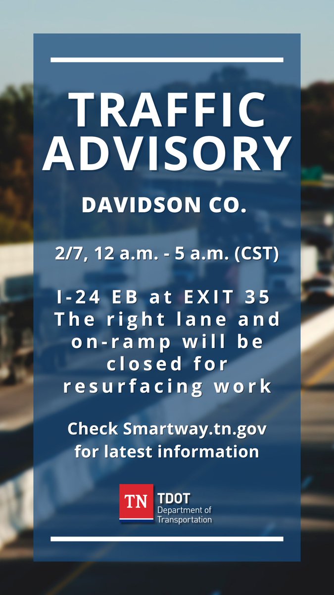 🚧JOELTON: Crews will be milling and paving starting at midnight. Traffic on US 431 will continue down to SR 45 to enter I-24.  Signage will be in place.