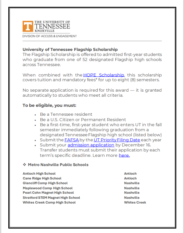 Is your graduating senior eligible for the Tennessee Hope Scholarship?  #MNPSTransition #Transitionservices #MetroNashvillePublicSchools #MNPS #metroschools - collegefortn.org