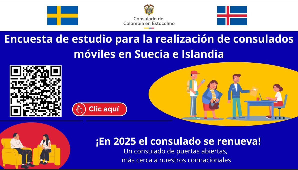 Inscríbete y participa de la planeación de Consulados Móviles de Suecia e Islandia durante el 2025.
Enlace para acceder a la encuesta: forms.office.com/r/PGuFCgA30d?o…