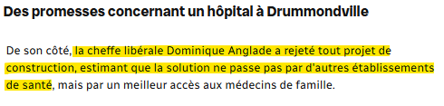 Le Parti libéral a fait campagne CONTRE un nouvel hôpital à Drummonville en 2022! @cdube_sante