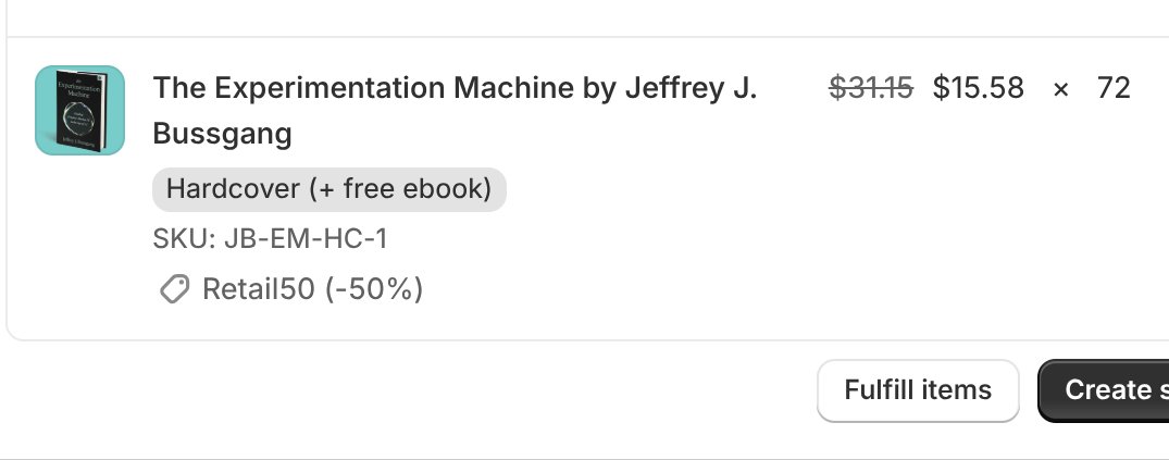 First bookstore sale is in the books! 

72 copies of The Experimentation Machine are heading to The Coop in Boston