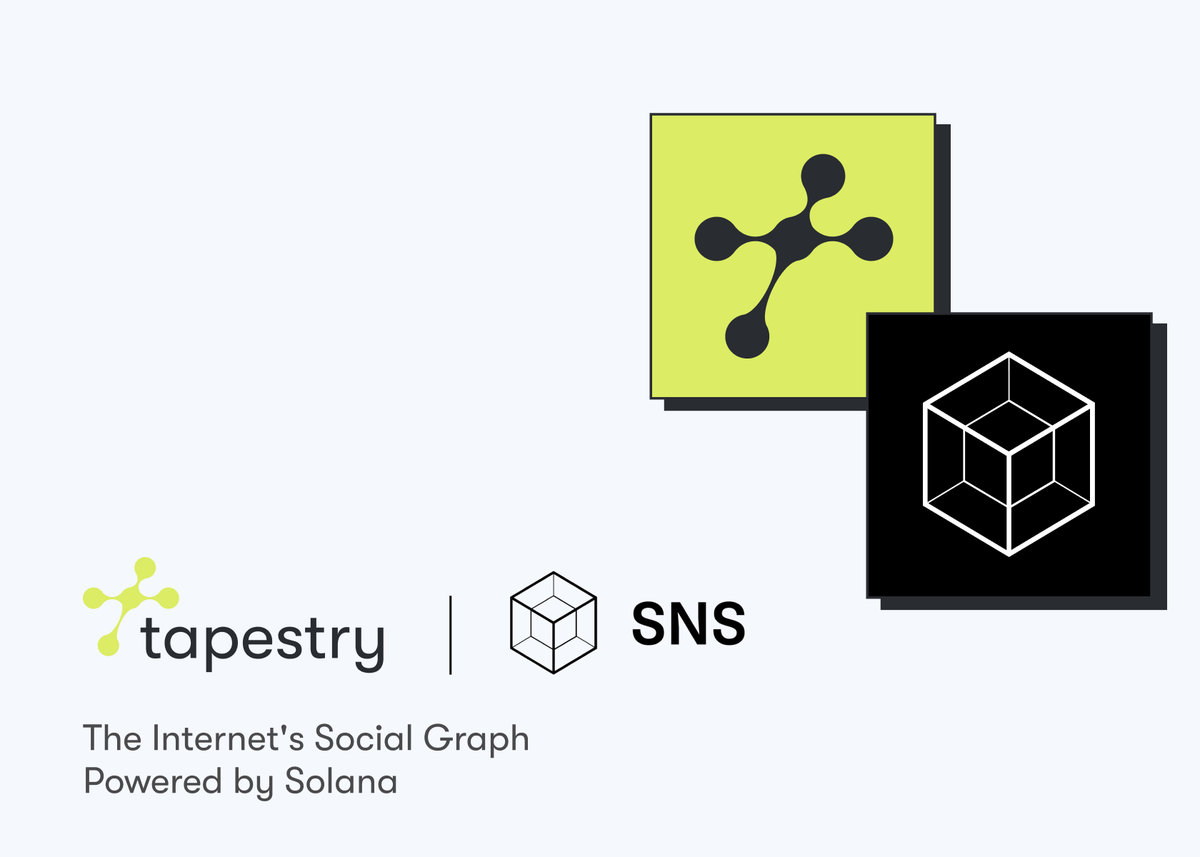 usetapestry's tweet photo. 🤝 Announcing: Tapestry x @sns 🤝

SNS has built a massive ecosystem— 120K+ .sol domain holders and built widespread integrations across the @solana ecosystem. Now all of those domain names will have composable profiles built on Tapestry.