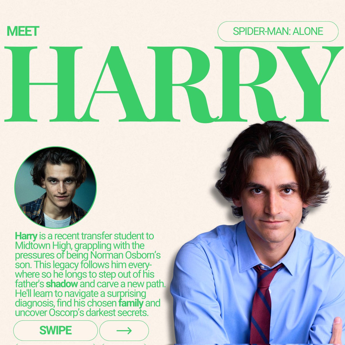 GoldenCenturyTV's tweet photo. Meet Harry Osborn.
A new face at Midtown High with a name the city already knows. But this time, he's writing his own story.
Follow @goldencenturyfilms for more character reveals and BTS from Spider-Man: Alone!
#SpiderManAlone #HarryOsborn #Marvel #SpiderMan #MCU #Sony #Oscorp https://t.co/xlpSgDejBR