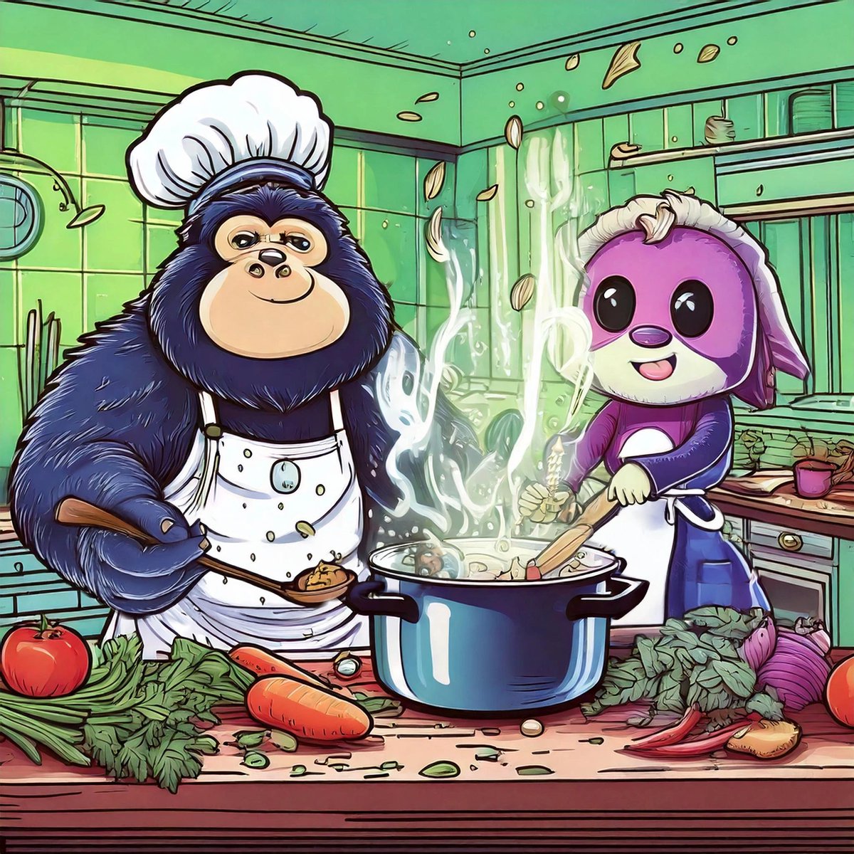 binaryshogun's tweet image. Let&apos;s celebrate this amazing collab between @quillsadventure and @GorillaMoverz!

What are they cooking up for us? 👀
I&apos;m getting a whiff of something delicious! 🍽
@0xNoldor