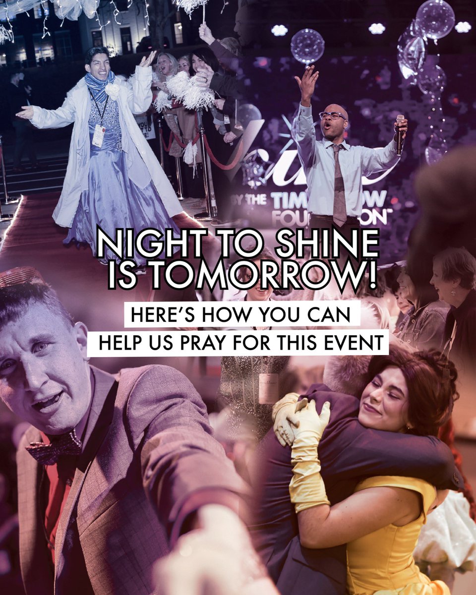 Night To Shine, our prom for people with special needs, is tomorrow! Join us in praying for: 
1. Our guests to feel the love of Christ
2. For caregivers to find rest &amp; relaxation
3. For the details &amp; programming to go smoothly 
4. For our volunteers to have strength &amp; joy