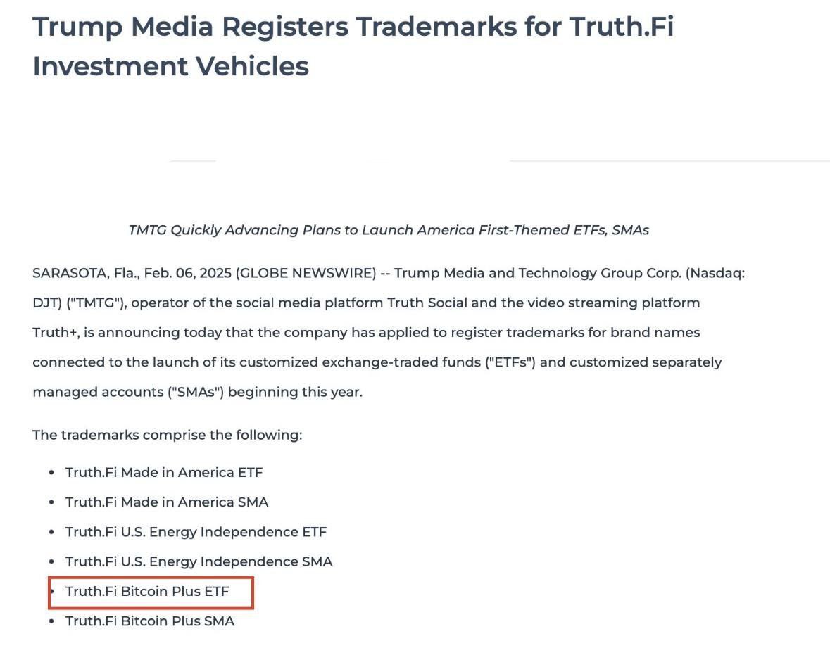 RAPHEALAPRINCE's tweet photo. 🔥BREAKING: Trump Media &amp; Technology Group (TMTG) plans to launch a Bitcoin Plus ETF. https://t.co/DmWqU9W4in