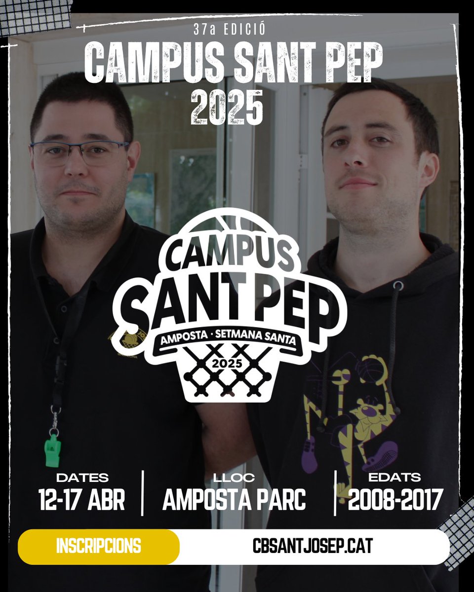 CBSantJosep's tweet photo. 🏀 37a EDICIÓ - CAMPUS SANT PEP 🏀

📅 Dates: 12 - 17 d’abril  
📍 Lloc: Amposta Parc  
👦👧 Edats: 2008 - 2017  
🛏️ 5 nits amb pensió completa 
🚌 Autocar d’anada i tornada
👕 Samarreta del campus per a tots els participants
💰 Preu: 395€ https://t.co/SxztnAKHEi