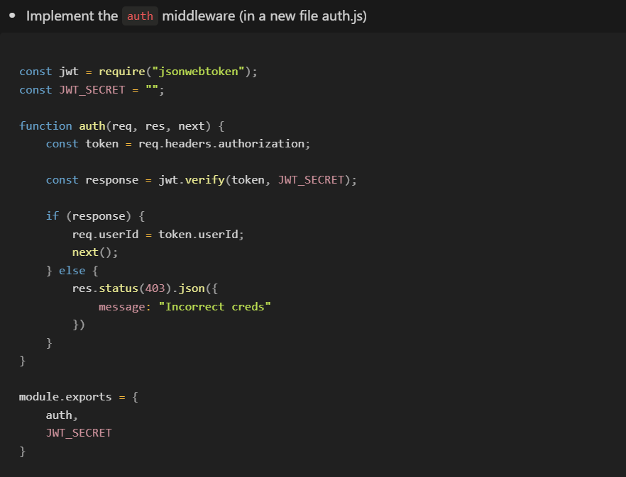 mayanktwt07's tweet photo. Day 2,3,4 of #180days for accountability ! 
Today's log :  
- Creating an auth middleware  
- Creating the backend of a todo app https://t.co/AUOol7nsEv