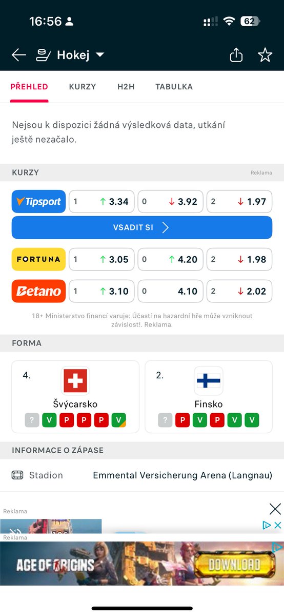 Švýcarsko dneska hraje v Emmental Aréně … no kde jinde 😁