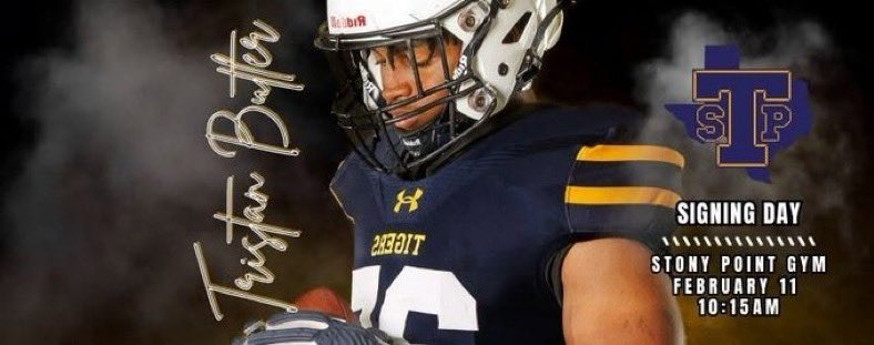 Stony Point Football Booster Club (@stpfootballbc) on Twitter photo Support Senior DE Tristan Butler on Tuesday, Feb 11th at 10:15 AM in the Stony Point gym as he announces his college football commitment! Let’s show him some love! 🎉🐅🏈
#SigningDay #POINTFootball #NextLevel <a href="/TristanB2025/">Tristan Butler</a> 
<a href="/sTpTigerFB/">Stony Point Football</a> Support Senior DE Tristan Butler on Tuesday, Feb 11th at 10:15 AM in the Stony Point gym as he announces his college football commitment! Let’s show him some love! 🎉🐅🏈
#SigningDay #POINTFootball #NextLevel <a href="/TristanB2025/">Tristan Butler</a> 
<a href="/sTpTigerFB/">Stony Point Football</a>