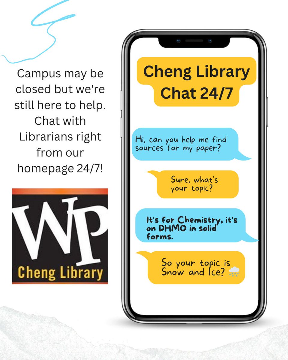 Campus may be closed today (2/6) but we're still here to help! Live Chat with a Librarian right from our homepage buff.ly/4gul4c7 

#wpunj
#twillyp