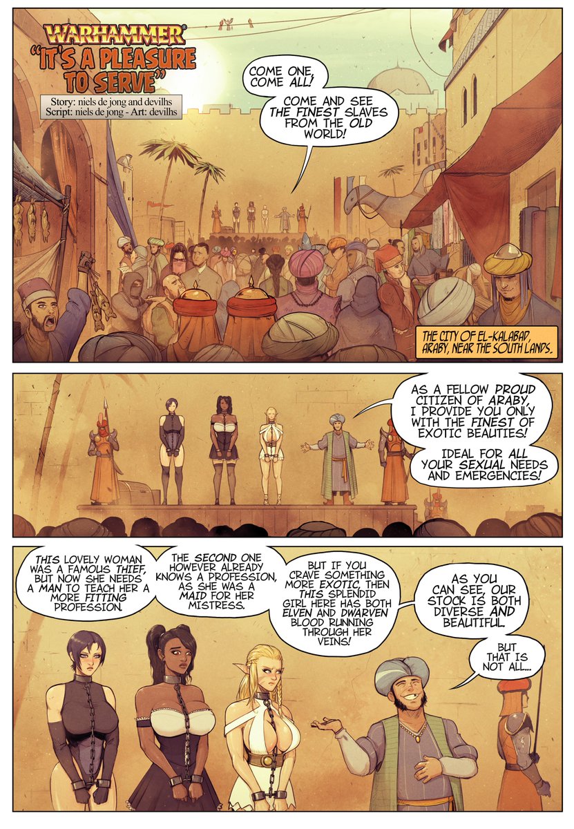 Comics_Hub_'s tweet photo. #Warhammer : It's a Pleasure to Serve – A Glimpse into El-Kalabad.
Step into the vibrant city of El-Kalabad in this Warhammer comic panel, where intrigue, exoticism, and power dynamics unfold! #comics #art #comic #comicdigital #comicbook #artcomics https://t.co/jbWxa3EuRg