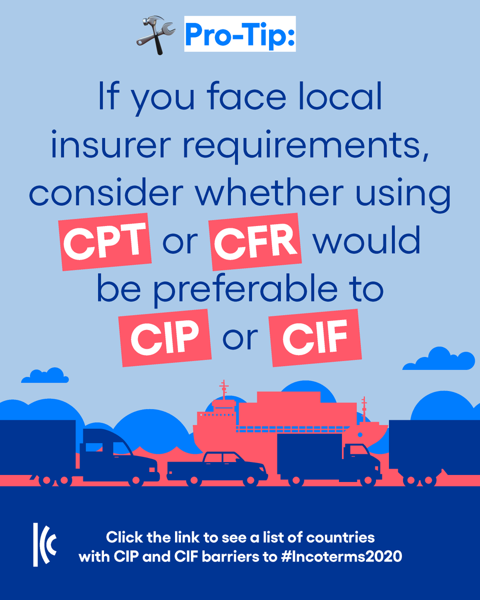 iccwbo's tweet photo. When trading goods across borders, #Incoterms2020 Rules CIP and CIF should make insurance coverage between buyer and seller crystal clear…

but regional requirements and regulations may complicate things.

See our list of countries impacted by CIP and CIF: https://t.co/QpfjPPtspM