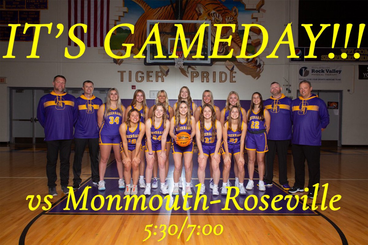 IT’S GAME DAY!!!
🆚 Monmouth-Roseville 
📍 Sherrard High School 
⌚️5:30 pm - FS
⌚️7:00 pm - Varsity

LET’S GO TIGERS!!!