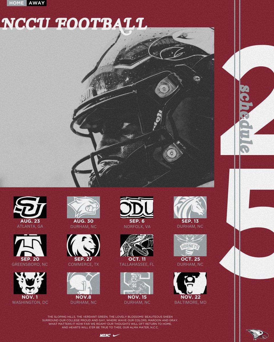 NCCU Athletics (@nccuathletics) on Twitter photo 2025 NCCU Football Schedule ✅
5️⃣ Home Games
7️⃣ Road Games
1️⃣2️⃣ Chances to watch <a href="/NCCU_Football/">NC CENTRAL FB | 🦅🏆🦅</a> 2025 NCCU Football Schedule ✅
5️⃣ Home Games
7️⃣ Road Games
1️⃣2️⃣ Chances to watch <a href="/NCCU_Football/">NC CENTRAL FB | 🦅🏆🦅</a>