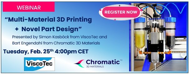 Dive into the rapidly evolving world of multi-material 3D printing!

On February 25, we're hosting a webinar with ViscoTec. Learn how you can integrate different materials—such as metals, polymers, and ceramics—into one assembly process.

Register now: ow.ly/uiBO50UUu2m