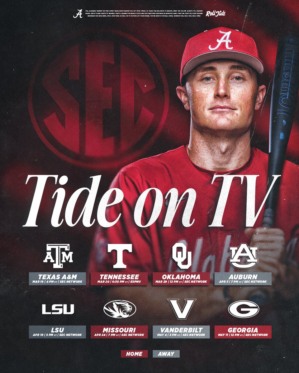 Tide on TV for 2025

🔗: bit.ly/418tvED

#RollTide