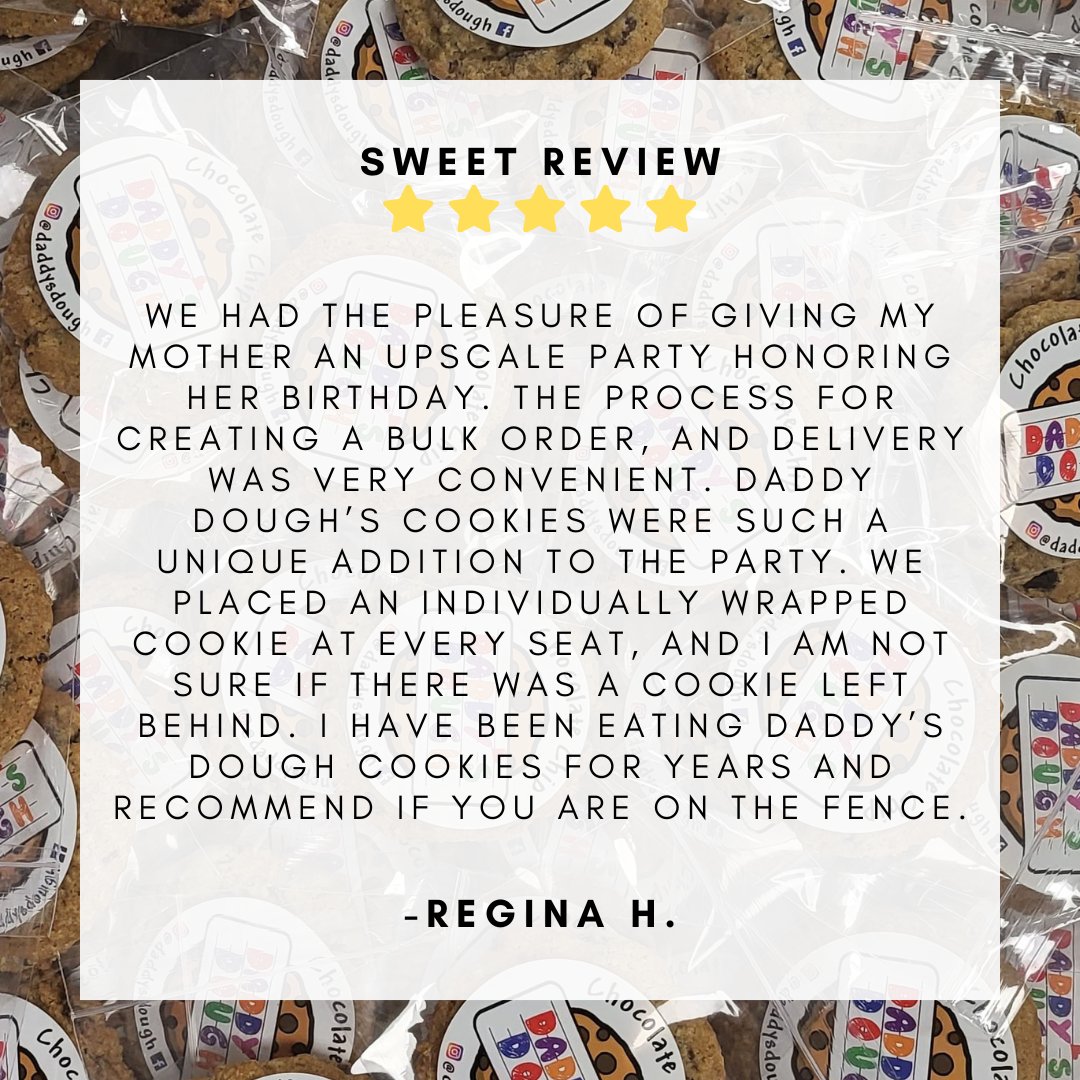 daddysdough's tweet photo. Regina made her mother’s birthday extra special with individually wrapped Daddy’s Dough Cookies at every seat. Not a single one left behind!

Looking for a unique, hassle-free treat for your event? We’ve got you covered. Order in bulk today!

#bulkorders #daddysdough #grandrapids https://t.co/cQxQGbJn77