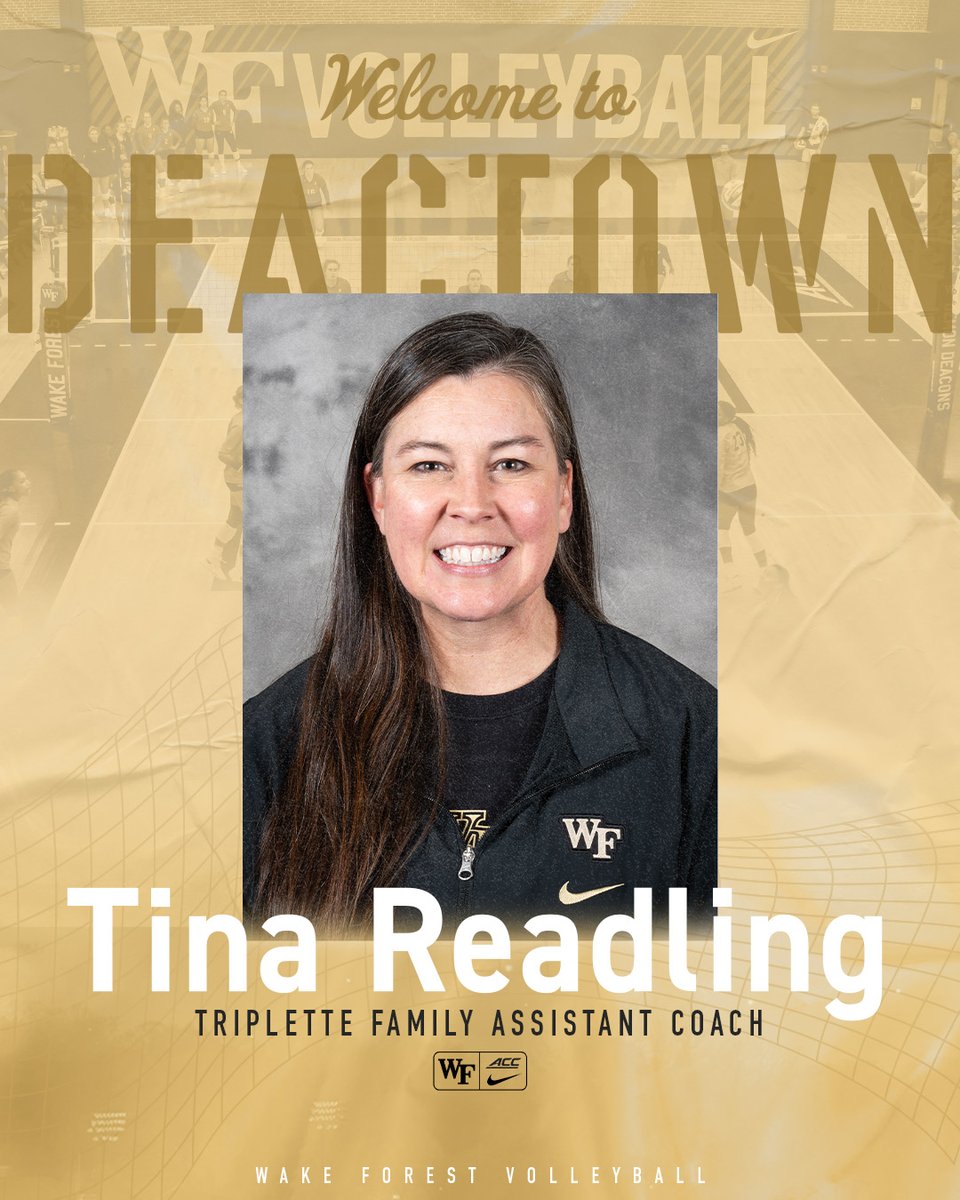 The staff grows stronger,
𝗪𝗲𝗹𝗰𝗼𝗺𝗲 𝘁𝗼 𝗪𝗮𝗸𝗲, Coach Tina Readling!

📰: deacs.info/3ErOgDs

#GoDeacs 🎩🏐