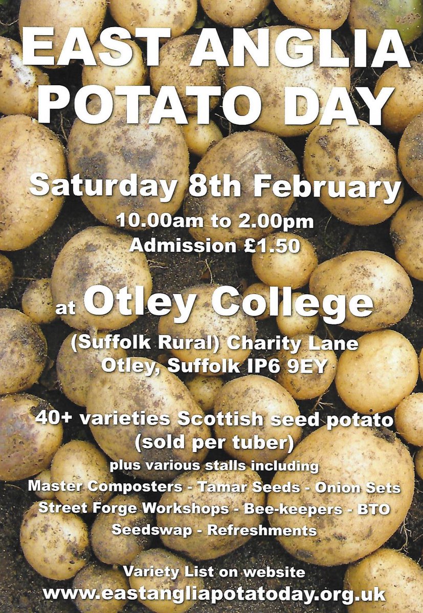 Potato Day returns to Otley College this Saturday, with 40 varieties of seed potatoes available. Make sure you visit the Suffolk Master Composters stand for free advice and top tips on how to make great home compost to help your spuds grow! eastangliapotatoday.org.uk