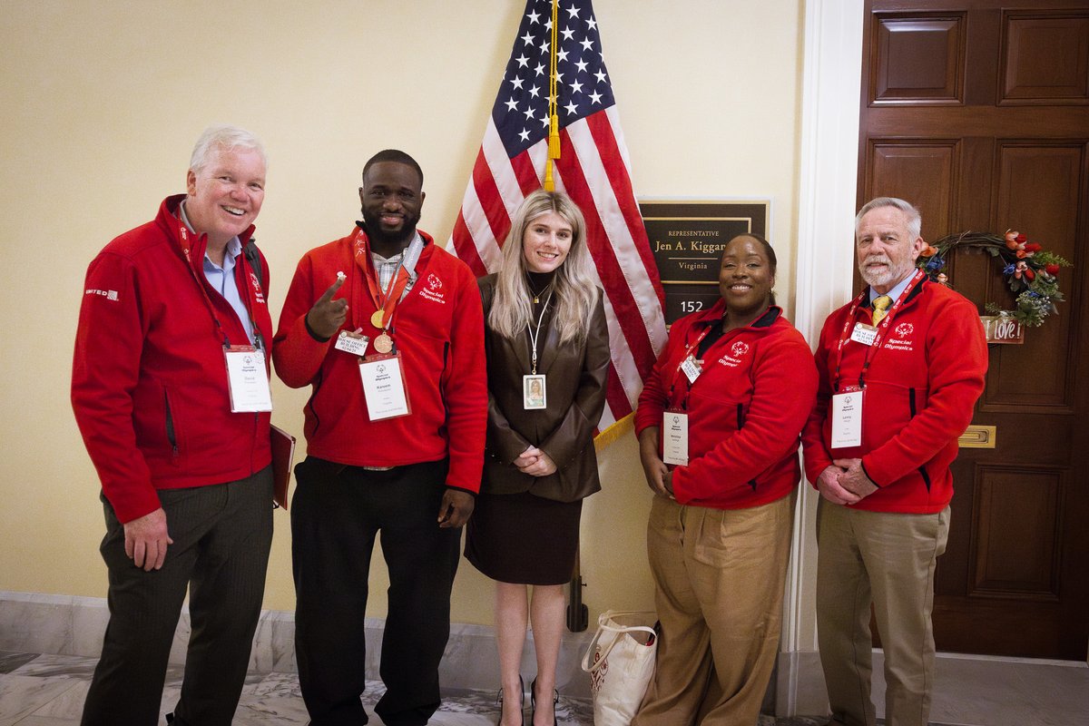 SOlympicsVA's tweet photo. "Special Olympics is about building an inclusive community where everyone belongs." 
 @RepJenKiggans's office, we appreciate you taking the time to learn about Kareem’s story and the crucial importance of our health and education initiatives. #SOHillDay https://t.co/PQuEoasvBy