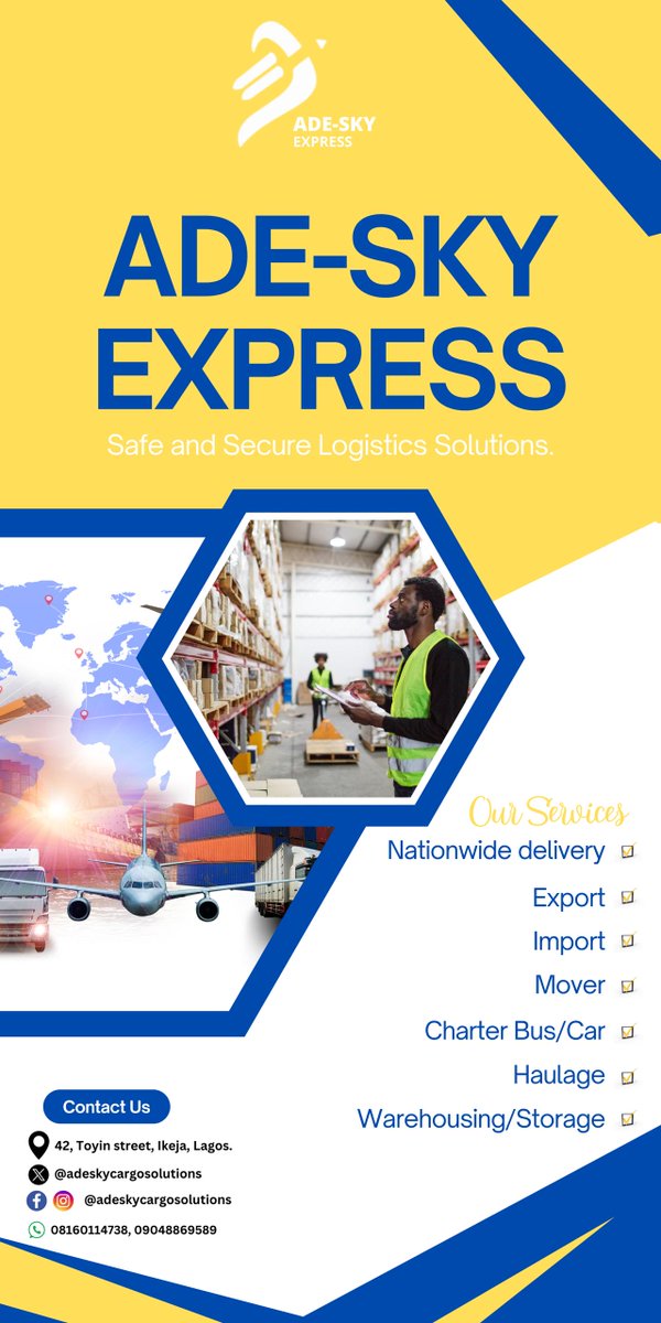 SimoShines's tweet photo. For your worldwide Export and Import of Air freight  Shipping, Trust ADE-SKY EXPRESS. 09048869589

Wise 2 | Portable | Sam Dede | Liverpool | Naira Maley | Kemi Badenoch | https://t.co/G3OBtDTkRX
