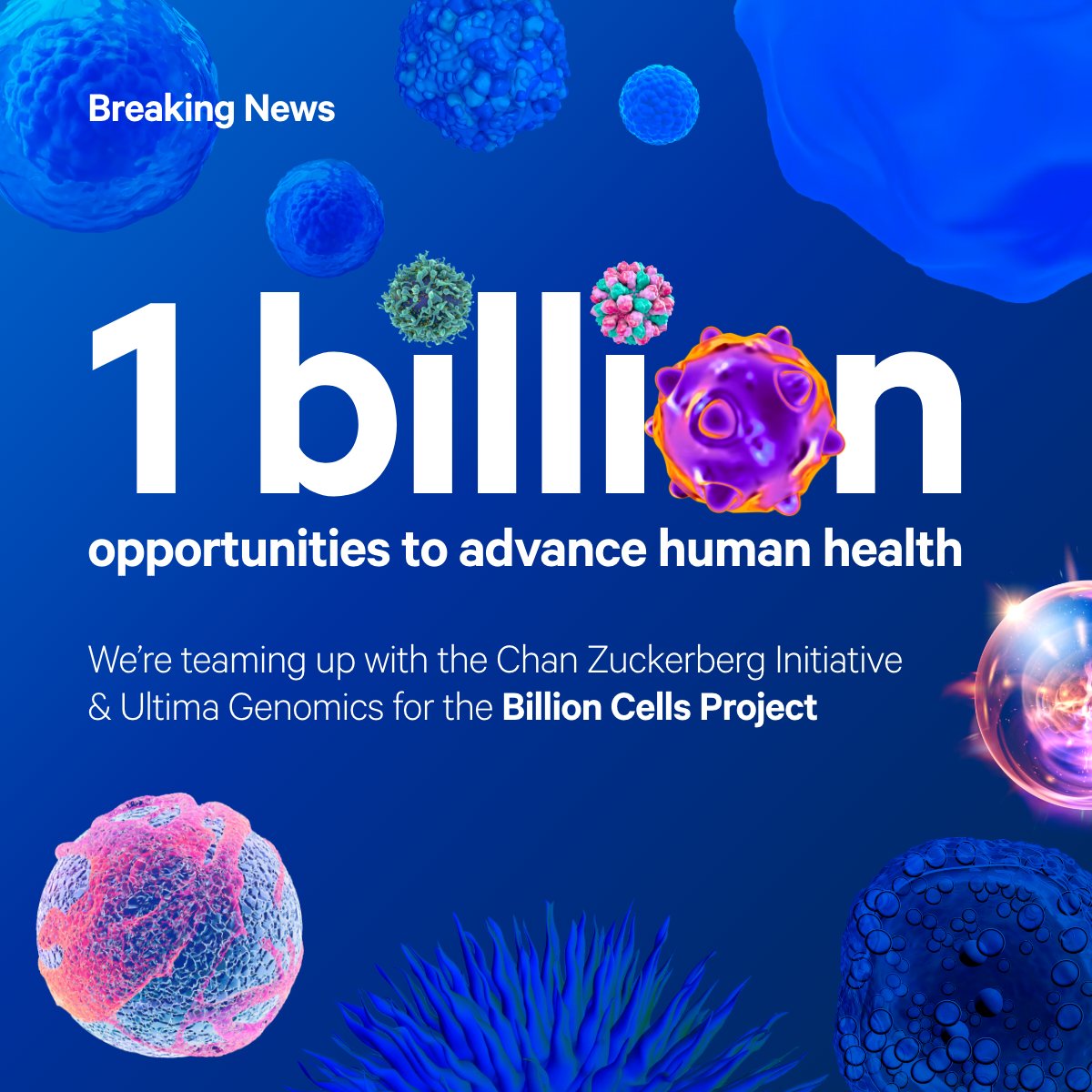 10xGenomics's tweet image. Creating the largest #singlecell dataset ever will take dedication, collaboration & high-performance tools. We’re thrilled the @ChanZuckerberg Billion Cells Project will pair GEM-X tech w/ @UltimaGenomics sequencing to achieve this landmark scale: bit.ly/40Fu5ZW