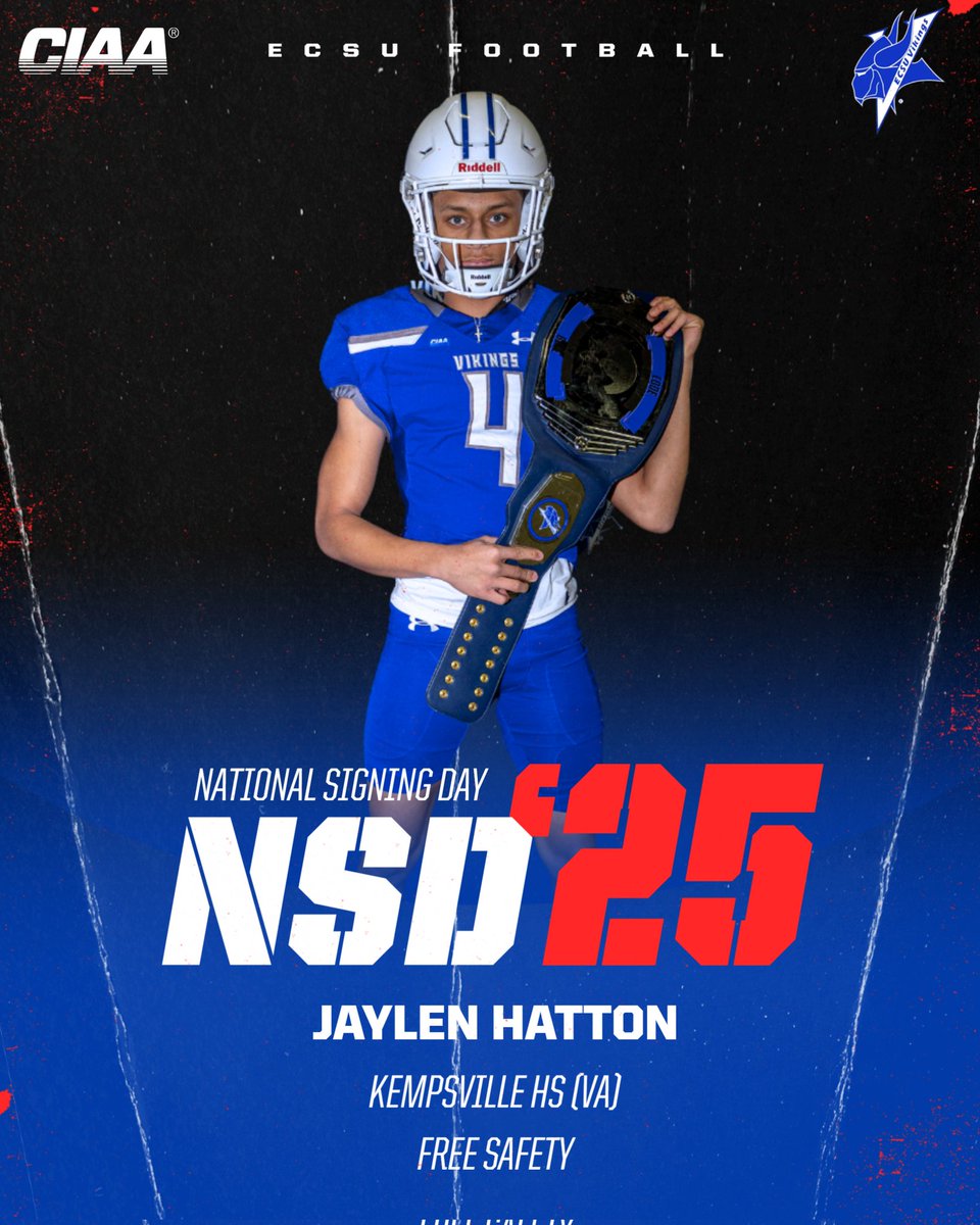 ECSUVikingFootball (@ecsuvikingfball) on Twitter photo Viking Family.... Let's welcome
Jaylen Hatton
<a href="/JaylenHatton9/">Jaylen Hatton</a>
Defensive Back
Kempsville, VA
Signed 📝
#VikingPride3x #CodeBlue #NSD25 Viking Family.... Let's welcome
Jaylen Hatton
<a href="/JaylenHatton9/">Jaylen Hatton</a>
Defensive Back
Kempsville, VA
Signed 📝
#VikingPride3x #CodeBlue #NSD25