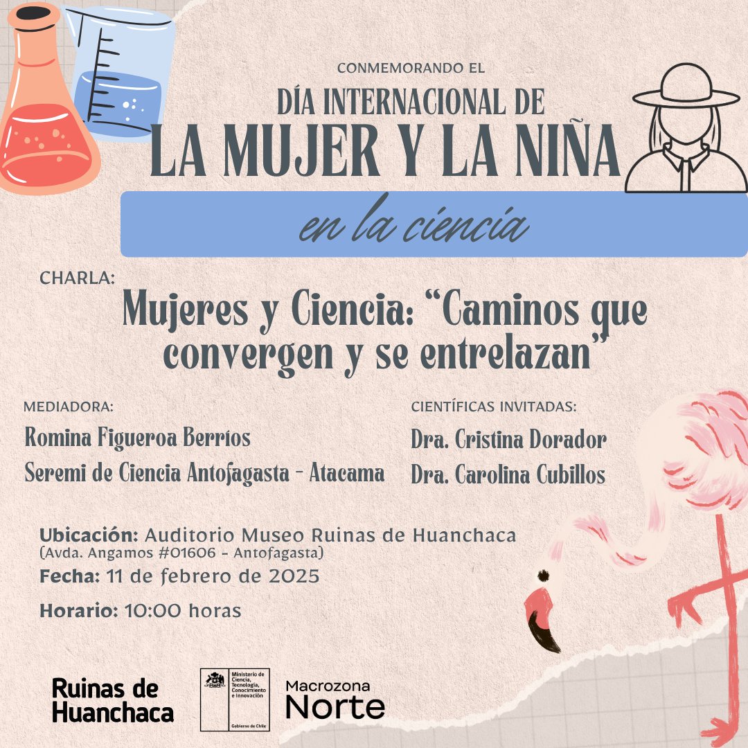 🔬🌎🧪 En el marco del Día Internacional de la Mujer y la Niña en la Ciencia les invitamos a la charla: “Mujeres y Ciencia: Caminos que convergen y se entrelazan"
🔍 La actividad es gratuita y abierta a la comunidad.
¡No te lo pierdas! Será una oportunidad única🙌👧♀️