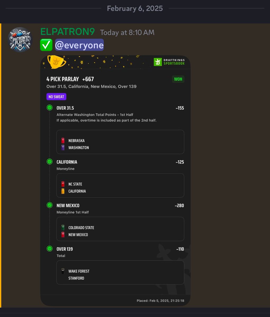 PATRON PLAYS With A 4 Leg +667 ✅

Come Join The Winning Circle 🪝💰📈