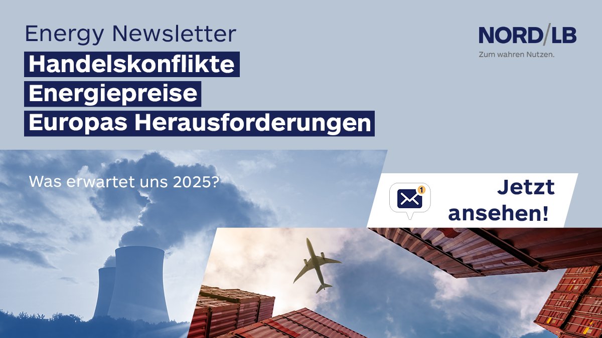 OPEC+, Gasmarkt, US-Zölle – die Energie- und Rohstoffmärkte stehen vor Herausforderungen. Unser Newsletter zeigt die wichtigsten Trends. 
Jetzt lesen: nordlb.de/meine-nordlb/d…