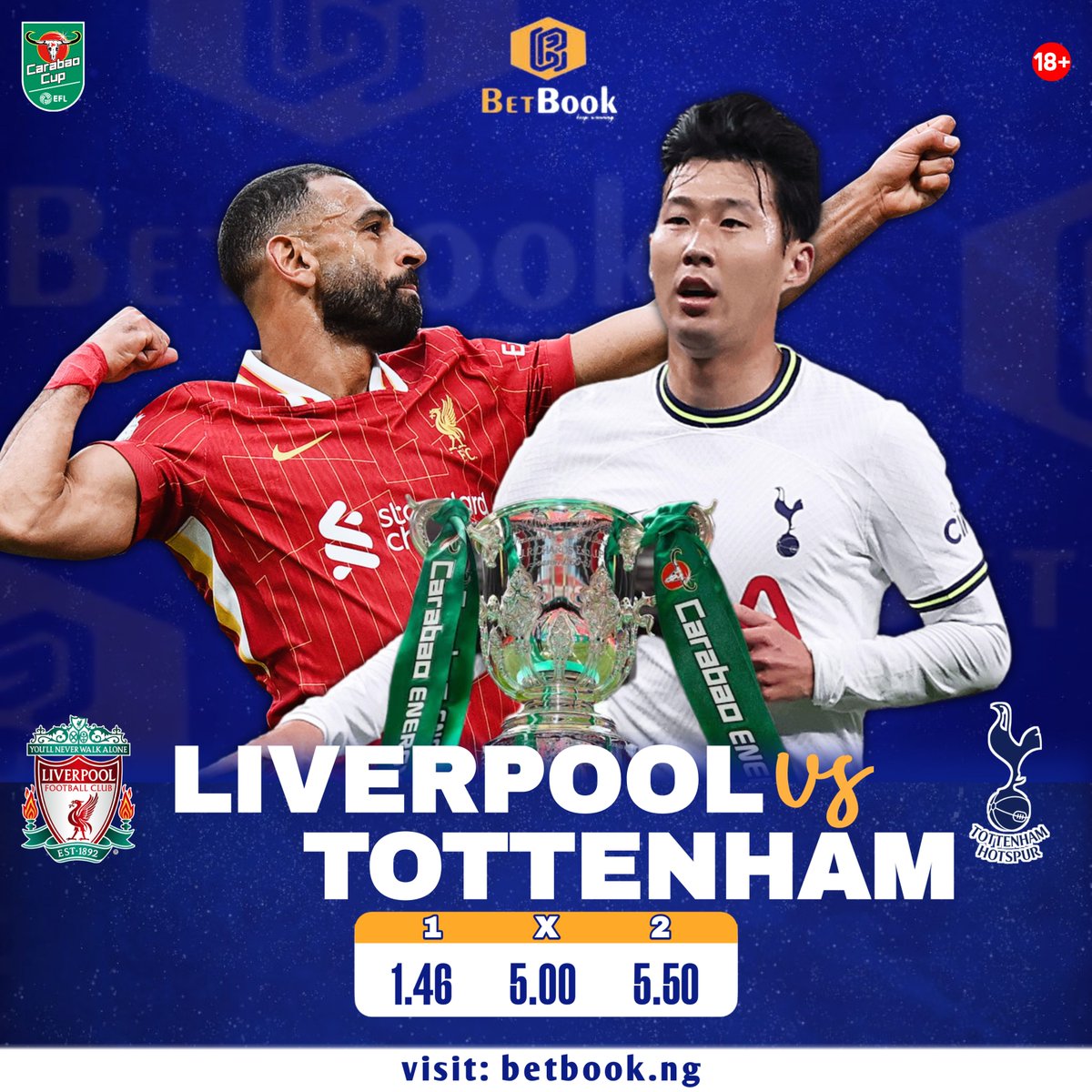 Matchday ⚽🍿

#Liverpool battles #Tottenham for a spot in the #EFLCupFinals
Who's your stake on?

ODDS 💣
1 - 1.46 || X - 5.00 || 2 - 5.50

 Visit: betbook.ng today!

#betwithBetBook #ElonMusk #riyadh #Sismo #deprem #Liverpool #CryptoNews #JUNGKOOK #OlympiacosFC
