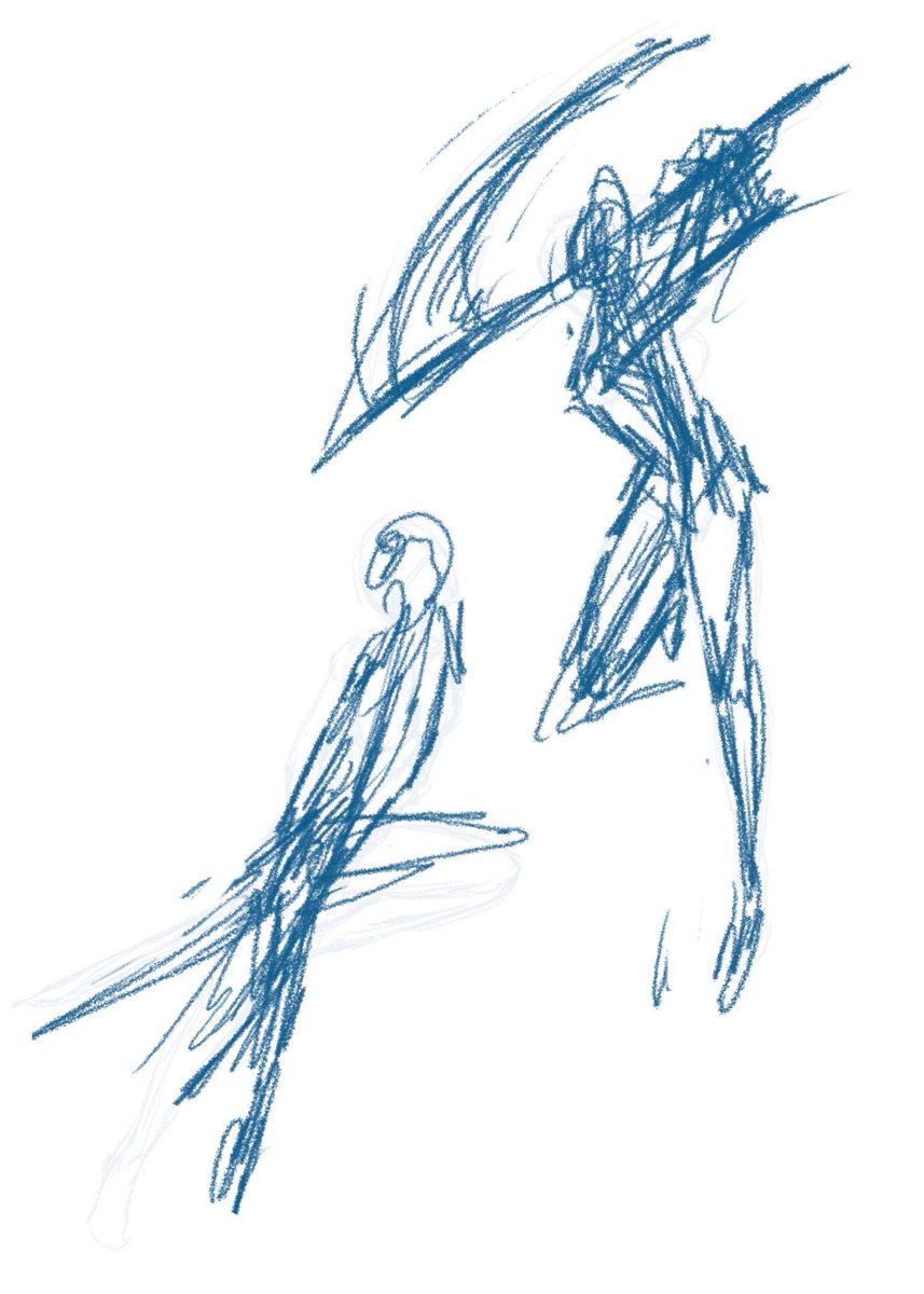 HuffWebComic's tweet image. I use posing models now because of wrist issues and cuts down the sketching time.

But this is how sloppily used to sketch. I miss it a little because I feel like it’s more dynamic than using posing models though.

Before &amp;gt;&amp;gt; After