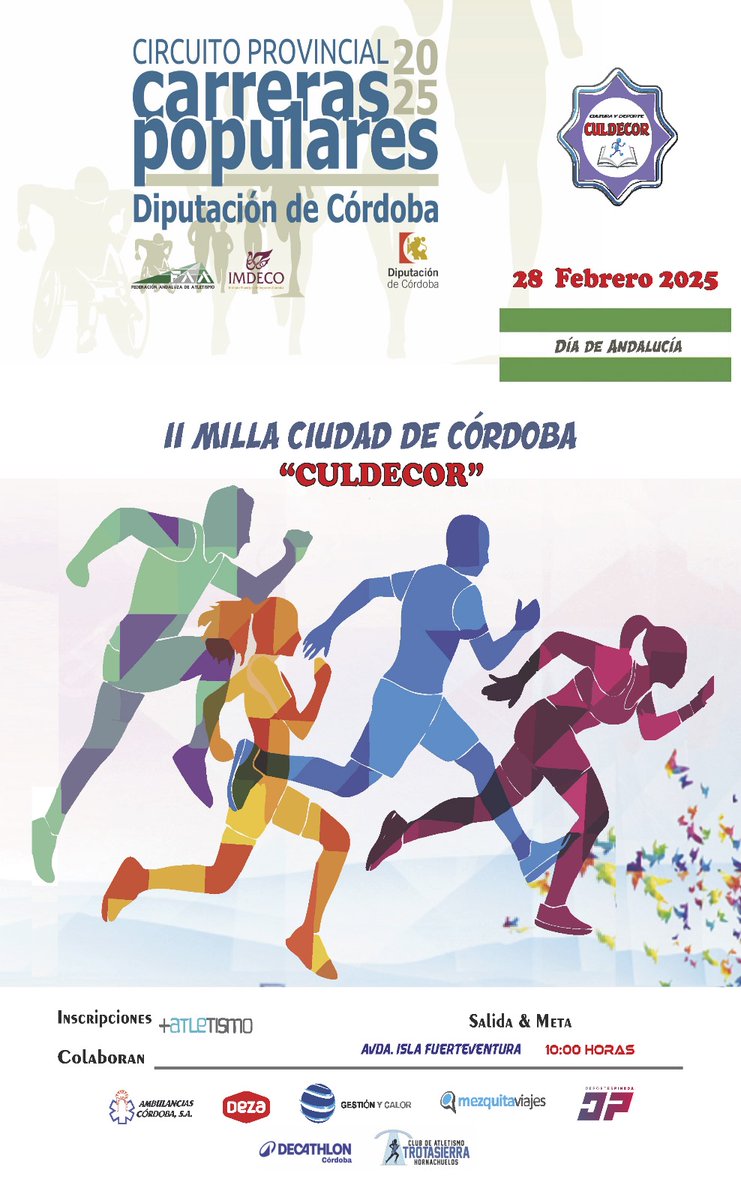 GYCenergy's tweet image. Queremos que el 28 de febrero, día de Andalucía, se viva una fiesta del deporte en las calles de Córdoba. Con ese espíritu colaboramos en la II Milla Ciudad de Córdoba que organiza @culdecor !! No te lo pienses y reserva tu plaza! Energía positiva!!!