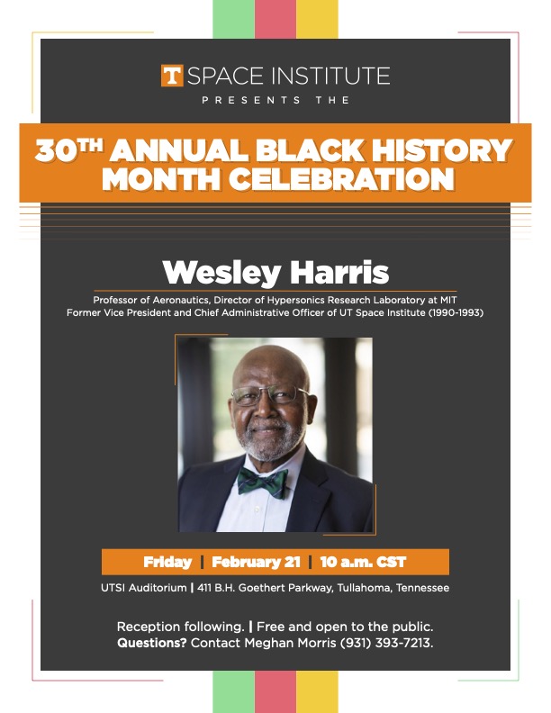 Join us at UTSI on Friday, February 21, at 10 a.m. CST for our Black History Month Celebration featuring keynote speaker Dr. Wesley L. Harris, former UTSI vice president and current MIT professor. The event is open to the public.