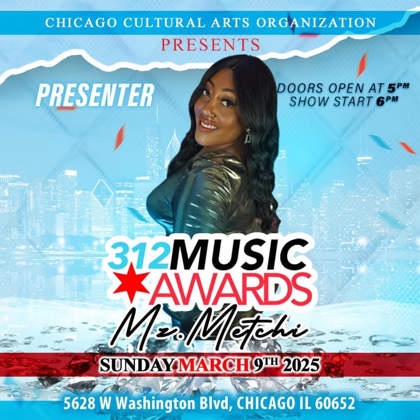 🔥 Exciting News! 🔥
I'll be one of the presenters at the 3rd Annual 312 Music Awards hosted by the Chicago Cultural Arts Organization 

Join me on March 9th, 2025 as we celebrate Chicago’s top talent!
🚪 Doors: 5 PM | Show: 6 PM