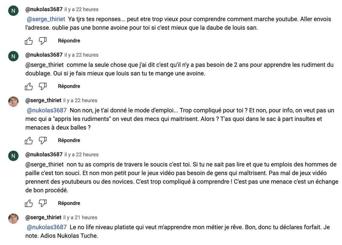 Fin de partie pour le troll. Il a dû retourner à son tuning. J'ai beaucoup aimé ses "hommes de paille" et " pour le jeu vidéo pas besoin de gens qui maîtrisent". 😂