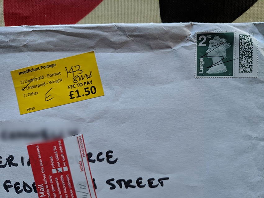 WeMakeMags's tweet photo. @RoyalMailHelp Can you tell me why this was returned to me? I put a large letter stamp on which covers a package of this size and weight. So why say that I have underpaid?  Not surprisingly the addressee never collected. So what do I do now? https://t.co/P2K7j6nm0i