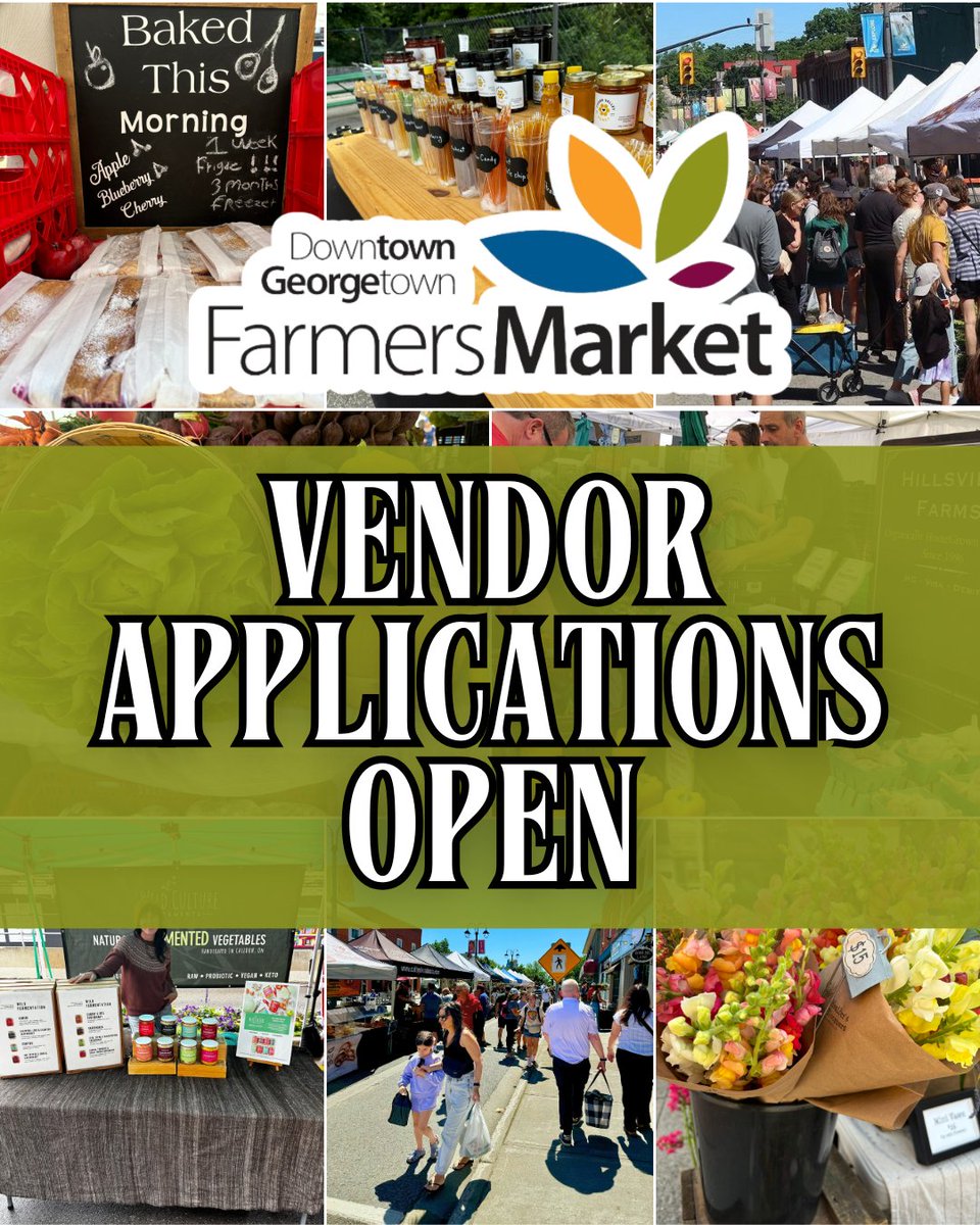 GeorgetownFM's tweet image. Vendor applications are OPEN for the 2025 Georgetown Farmers Market season!! downtowngeorgetown.com/farmers-market…

 #GeorgetownFarmersMarket #FarmersMarket #VendorApplications #LocalFarmers #FarmersMarketSeason #ShopLocal #MarketVendors #CommunitySupport #DowntownGeorgetown #georgetownontario