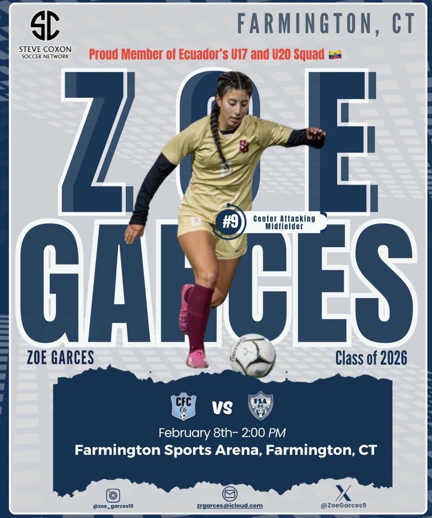 SteveCoxonCSN's tweet photo. Delighted to welcome our newest 'Top Prospect' to the Network.
@ZoeGarces9 - Talented Center Attacking Midfielder, (#8/#10) who can also play in the #6 and a false #9.
Zoe has Ecuador U-17 & U-20 caps, sharp ball control, & leadership on + off the field. Fluent in English/Spanish, driven both academically & athletically. ⚽💪
Coaches catch her at FSA this weekend for her club team CFC Ole before she flies off to South America for a series of friendly games with Ecuador 🇪🇨
You Tube - https://t.co/KA3yWbi4yi
📩 Steve@stevecoxonsoccernetwork.com
📲 @ZoeGarces9