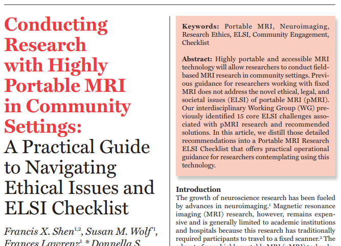 ConsortiumLawValues (@umnconsortium) on Twitter photo "Portable MRI Research ELSI Checklist" offers practical guidance for pMRI researchers confronted with novel ethical, legal, and societal issues for which their training has not prepared them. doi.org/10.1017/jme.20… <a href="/swolf10/">Susan Wolf</a> <a href="/Dorihenderson26/">Dorihenderson</a> <a href="/sdukehan/">Dr. S. Duke Han</a> <a href="/DrDamienFair/">Damien Fair</a> <a href="/JudyIlles/">Dr. Judy Illes, CM</a> "Portable MRI Research ELSI Checklist" offers practical guidance for pMRI researchers confronted with novel ethical, legal, and societal issues for which their training has not prepared them. doi.org/10.1017/jme.20… <a href="/swolf10/">Susan Wolf</a> <a href="/Dorihenderson26/">Dorihenderson</a> <a href="/sdukehan/">Dr. S. Duke Han</a> <a href="/DrDamienFair/">Damien Fair</a> <a href="/JudyIlles/">Dr. Judy Illes, CM</a>