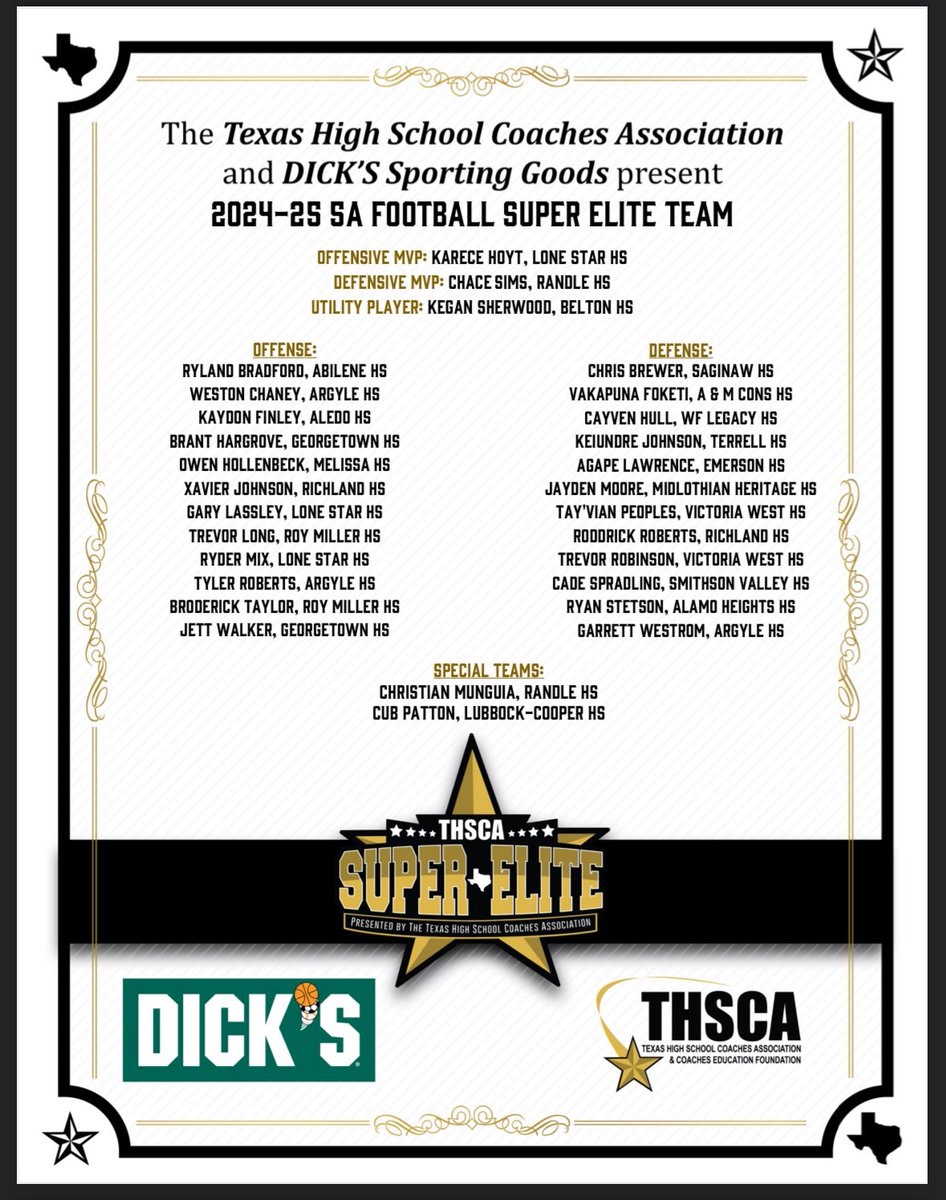 In case it wasn't clear:

TWO TIME
TWO TIME

Super Elite Linebacker of 5A football in the state of Texas

<a href="/AgapeLawrence/">Agape Lawrence</a> 

<a href="/THSCAcoaches/">THSCA</a> <a href="/EHSMavsFB/">EmersonFB</a> <a href="/CoachKOMiller/">Kendall Miller</a> <a href="/CoachCJCox/">Jason Cox</a> <a href="/EHSFrisco/">Emerson High School</a> <a href="/HCUFootball/">HCU Football</a>