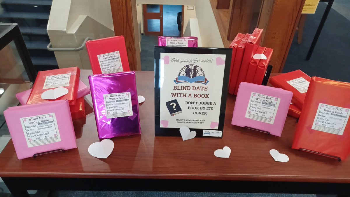 Billerica_Lib's tweet image. 💕❤️ Check out our fun displays! Stop by and check them out in person. You might even discover a new book with our Blind Date with a Book feature! 💖🎉  #LibraryDisplays #BillericaLibrary #BlindDatewithaBook