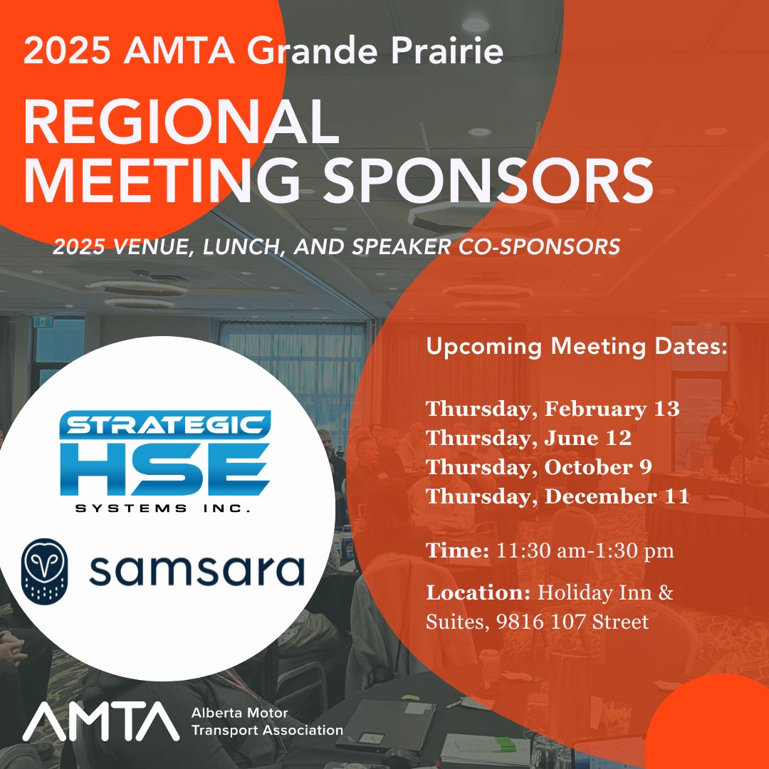 In addition to being our Virtual Regional Sponsors, we are thrilled to have Strategic HSE Systems Inc. &amp; Samsara as our 2025 Grande Prairie Regional Meeting venue, lunch, &amp; speaker co-sponsors!

Register now for our next Grande Prairie meeting on Feb 13: ow.ly/FA6C50UPTY3.