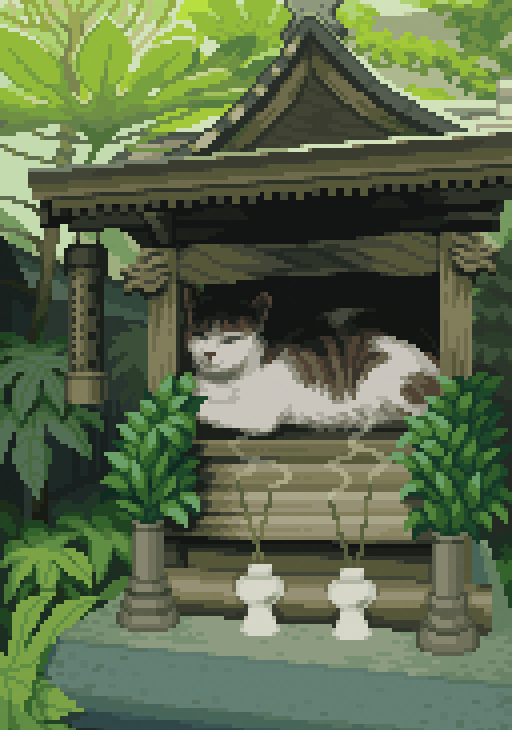 A cat in its chill habitat
#pixelart #ドット絵