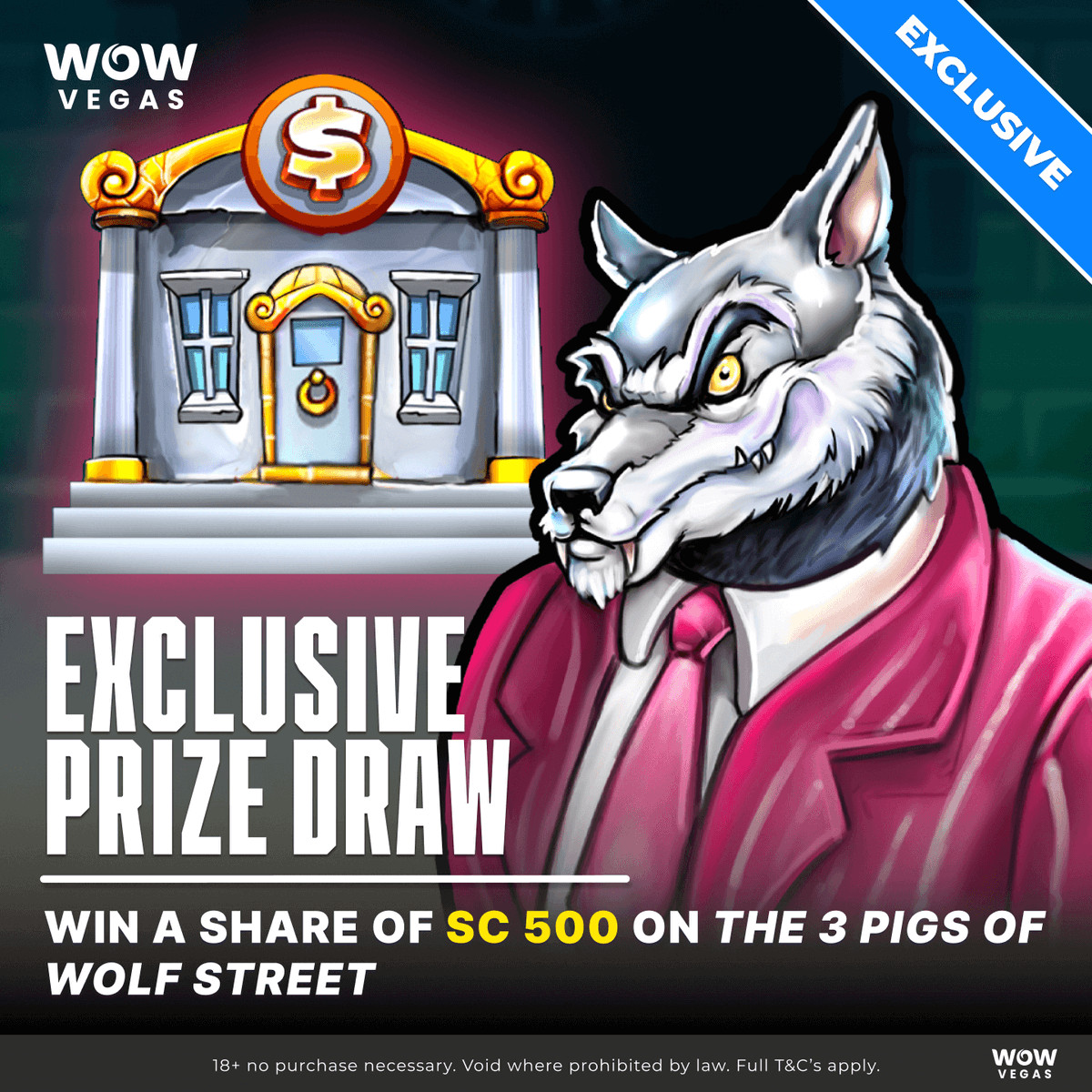 wowvegascom's tweet photo. 📱🔥 Exclusive Game + Prize Draw Alert! 🔥
Introducing 3 Pigs of Wolf Street! 🐷🏙️ Spin now for your chance to win a share of SC 500! 💰✨
Don’t miss out—play today and see if you can huff, puff, and cash out big! 🎰🎉 #ExclusiveGame #WOWVegas https://t.co/YTAMHOqA7h