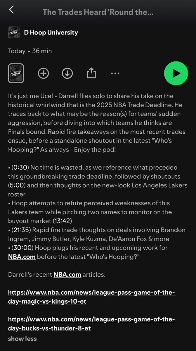 🚨 DHU S3E6 is Live! 🎧

- concise analysis on the Lakers roster shuffle and new ceiling
- an NBA Finals prediction
- “Who’s Hooping?”

All that &amp; more. Listen or watch the full episode on the pod’s YouTube Channel linked below 👇 

youtube.com/watch?v=kzkHCc…