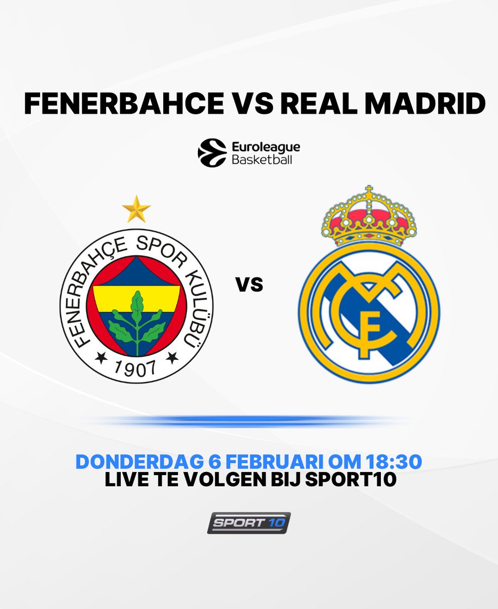Topbasketbal op een donderdag om 18u30? Jazeker! Schakel in en volg Fenerbahce vs Real Madrid live op Sport10 😎
